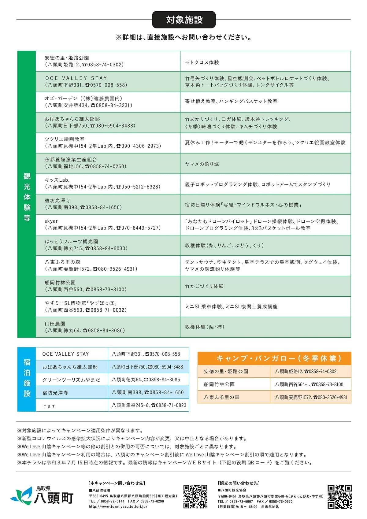 鳥取県八頭町_観光キャンペーン_割引_家族でおいでやず割引キャンペーン_使い方_対象施設