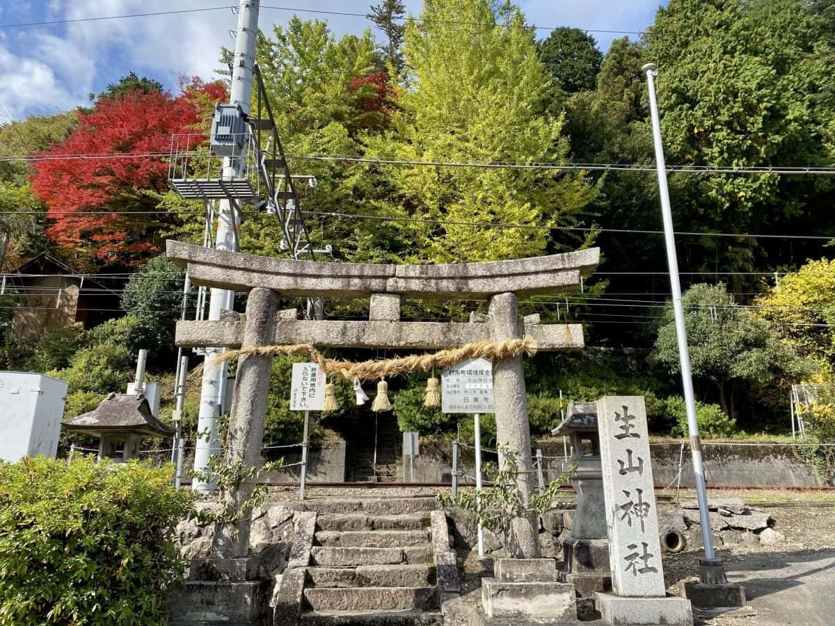 鳥取県日南町_生山神社_紅葉_穴場_行き方_場所_線路