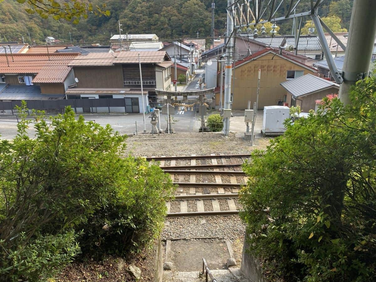 鳥取県日南町_生山神社_紅葉_穴場_行き方_場所_線路