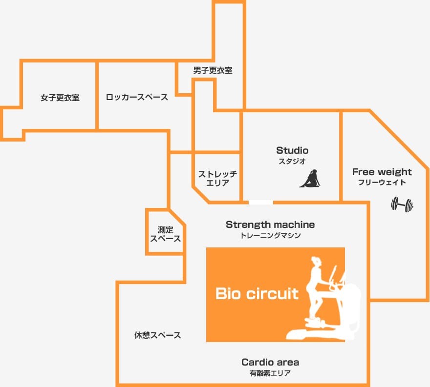 島根県松江市の『AIフィットネスマイベース』の施設内マップ