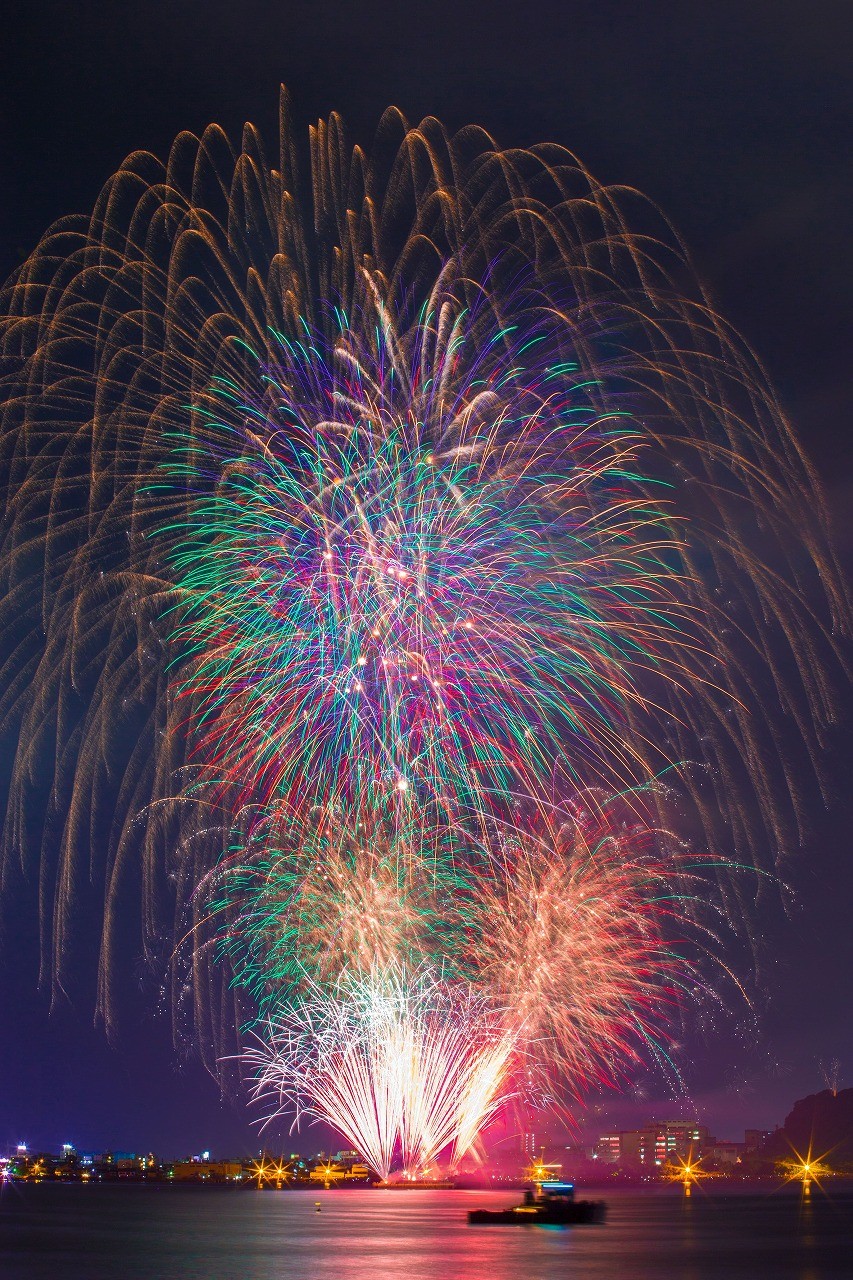 米子市で開催される夏祭りイベント「米子がいな祭」の花火大会の様子
