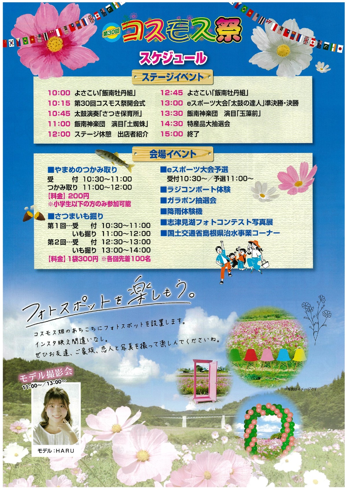 島根県飯南町にあるコスモスの名所『東三瓶フラワーバレー』のコスモス祭りのポスター