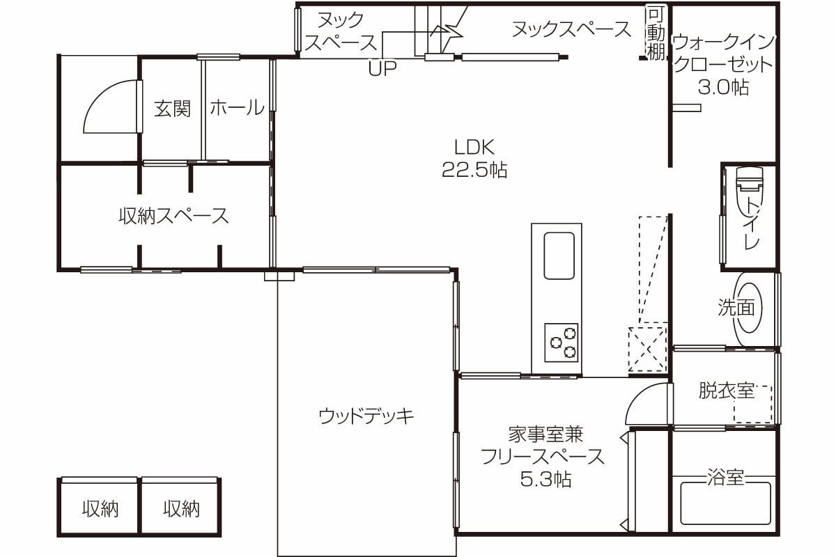 鳥取県のおすすめ工務店「ヤマタホーム クローバー住工房」による新築事例の図面１階