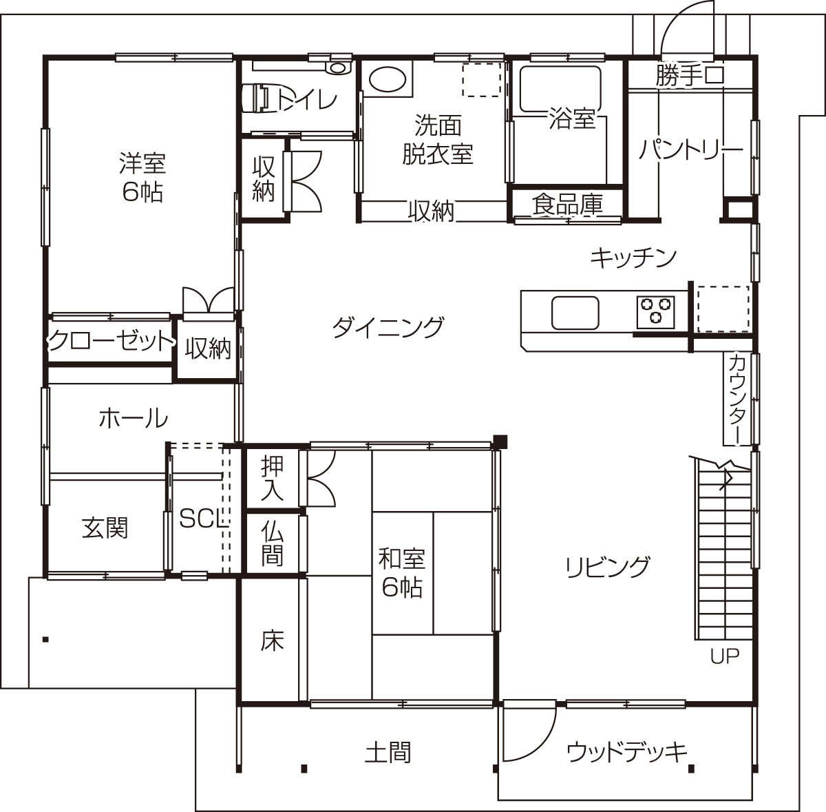 鳥取県西伯郡のおすすめ工務店「藤原建築工務店」による新築事例の1階間取り図