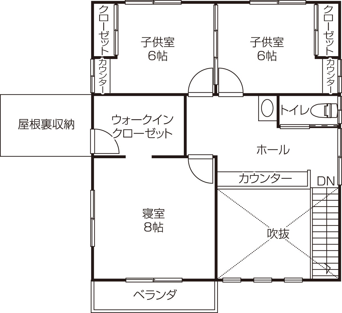 鳥取県西伯郡のおすすめ工務店「藤原建築工務店」による新築事例の2階間取り図