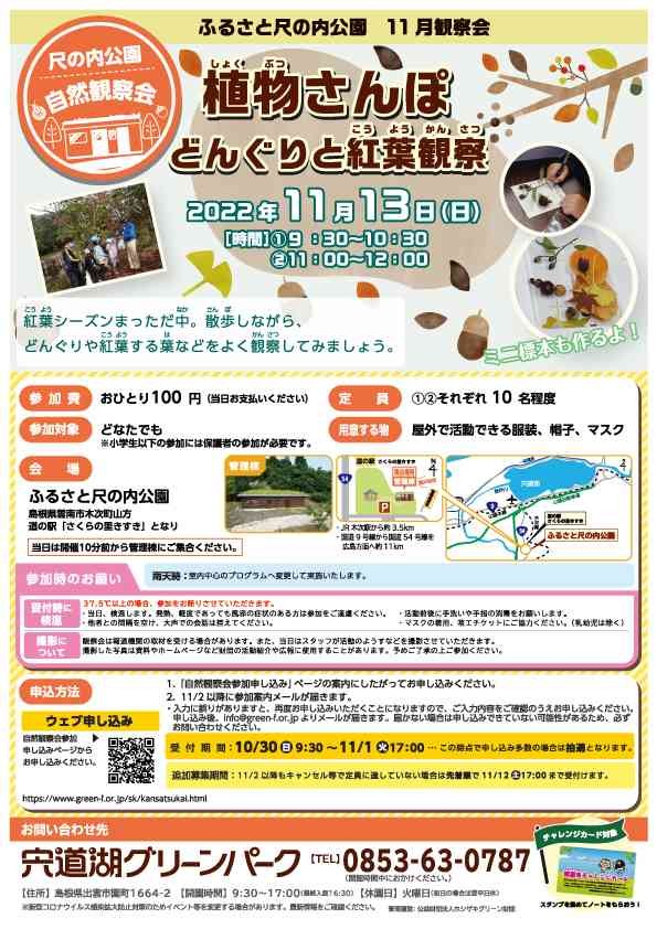 島根県雲南市のイベント「尺の内公園自然観察会「植物さんぽ どんぐりと紅葉観察」」のポスター