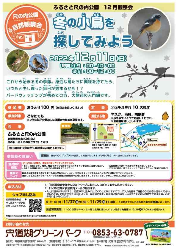 島根県雲南市のイベント「冬の小鳥を探してみよう」のチラシ