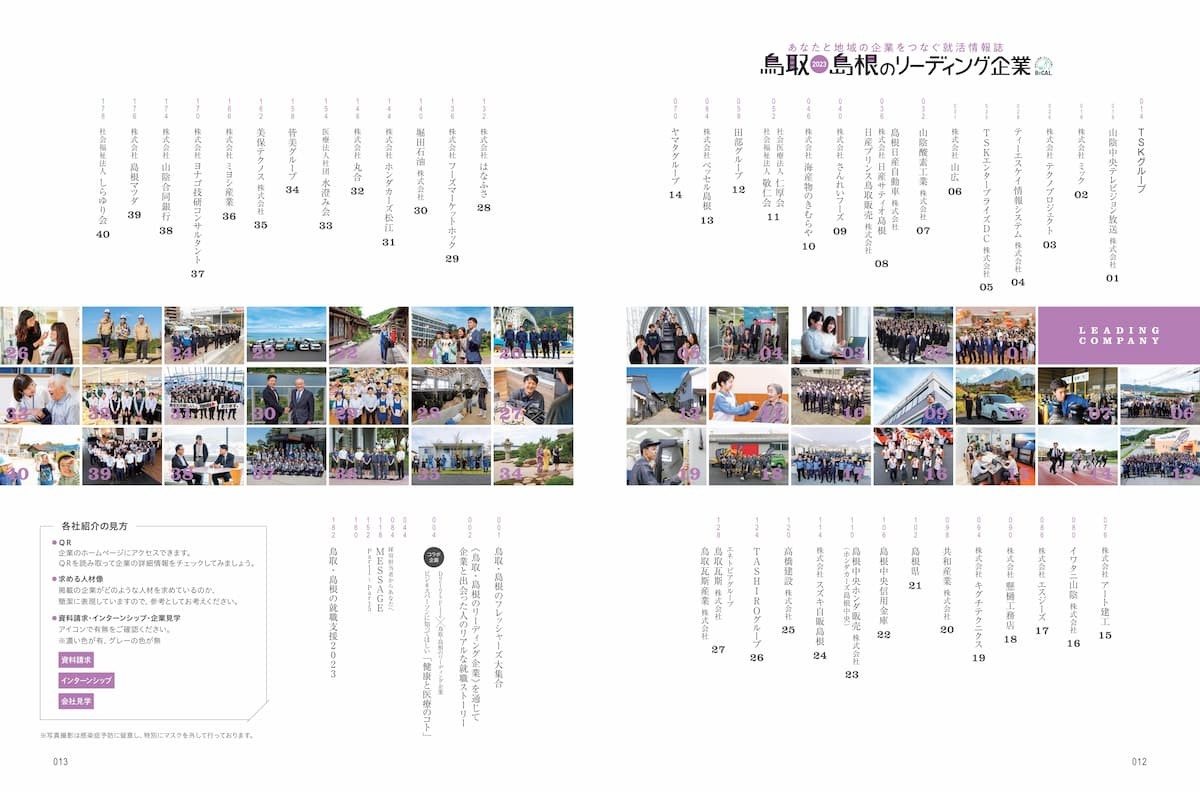 就活応援雑誌「鳥取・島根のリーディング企業2023」の目次