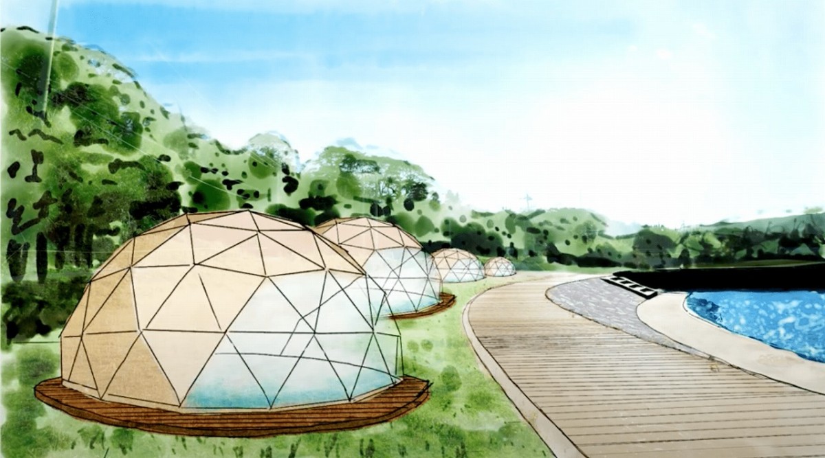 島根県隠岐郡海士町にオープンする『TADAYOI-海士グランピング』のドーム型テントのイメージ
