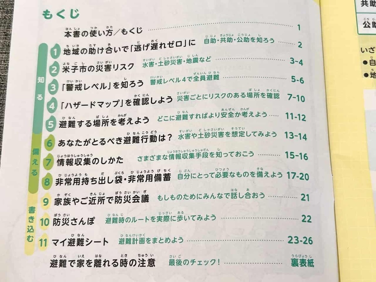 米子市から発行された「よなご わたしの避難ノート」