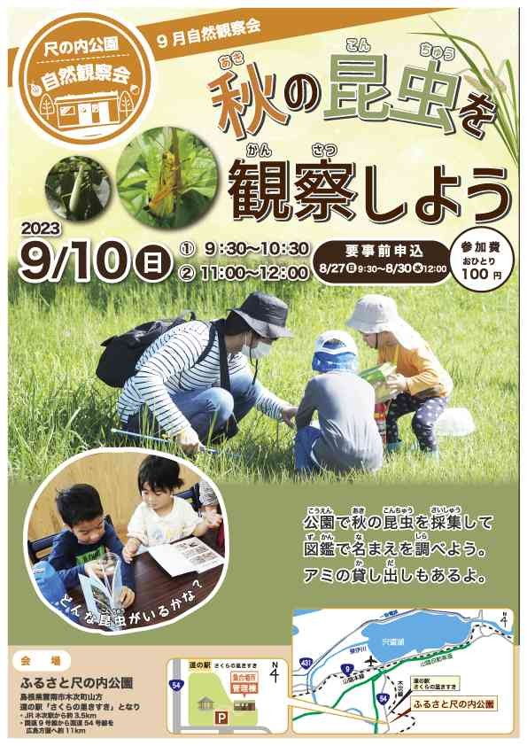 島根県雲南のイベント「【要予約】ふるさと尺の内公園自然観察会「秋の昆虫を観察しよう」」のチラシ