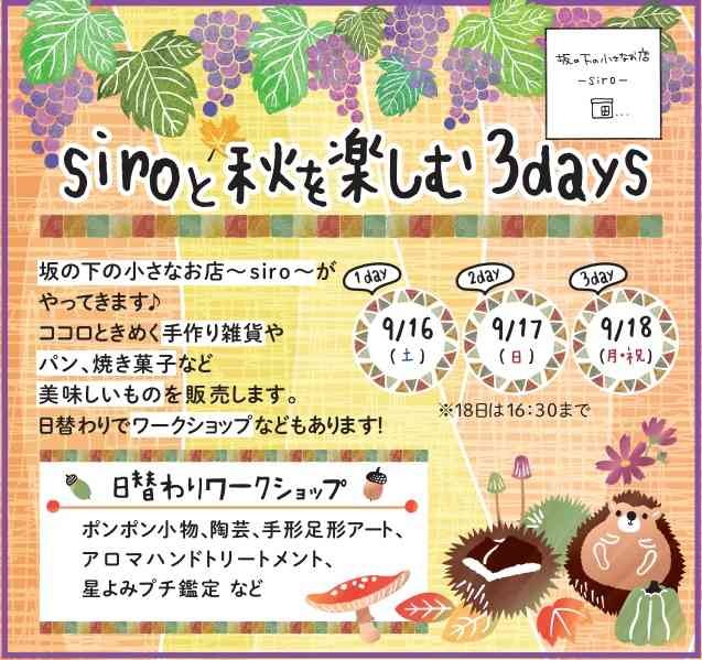 島根県出雲市のイベント「siroと秋を楽しむ3days」のチラシ