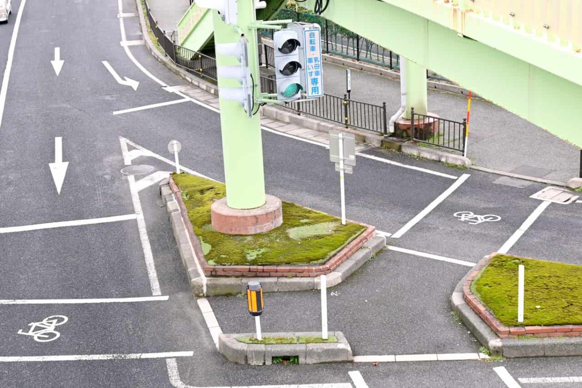 鳥取県鳥取市にある「丸山交差点」の「自転車 乳母車 車いす」専用横断帯