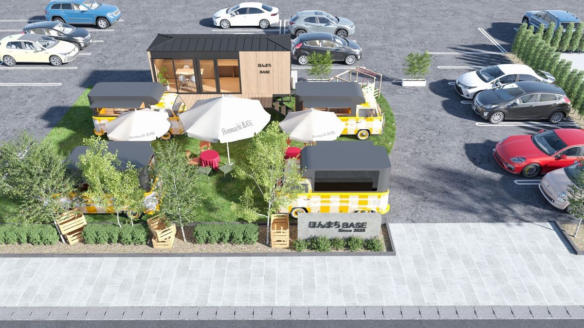 山陰合同銀行本店前にできる予定のキッチンカー拠点の完成イメージ図