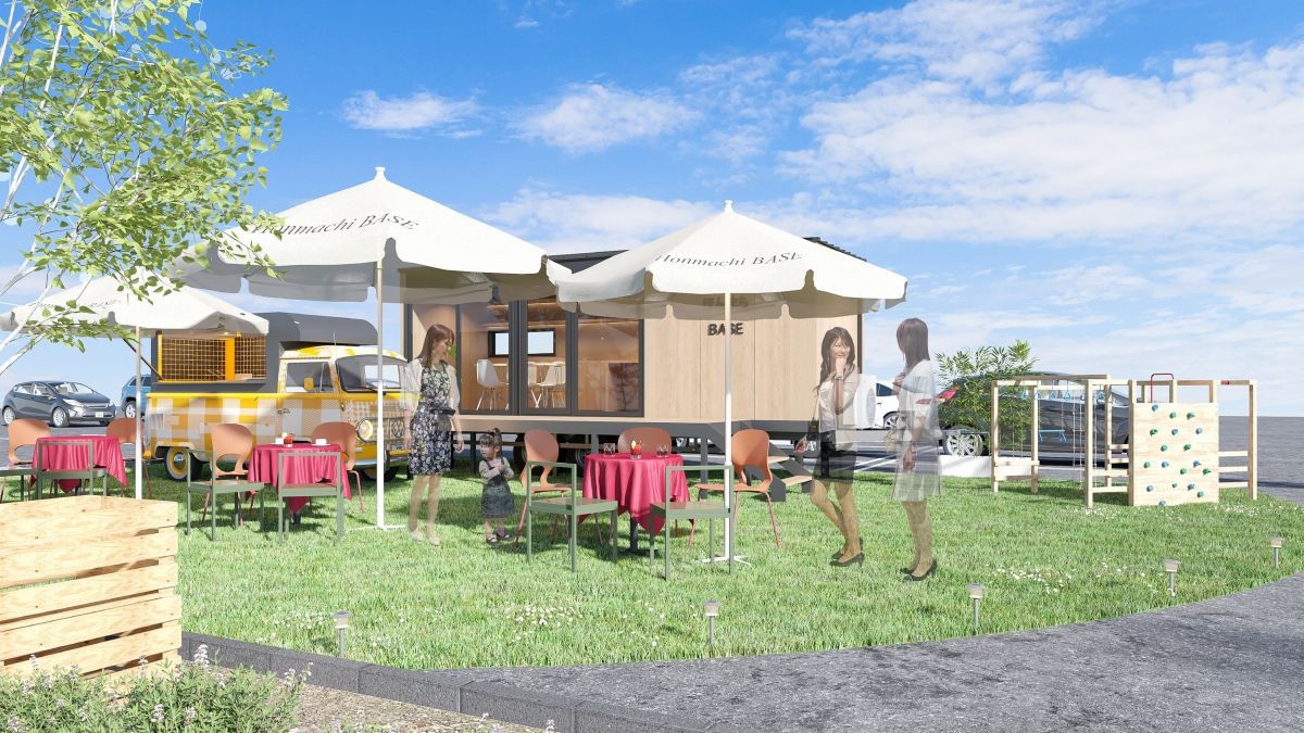 山陰合同銀行本店前にできる予定のキッチンカー拠点の完成イメージ図