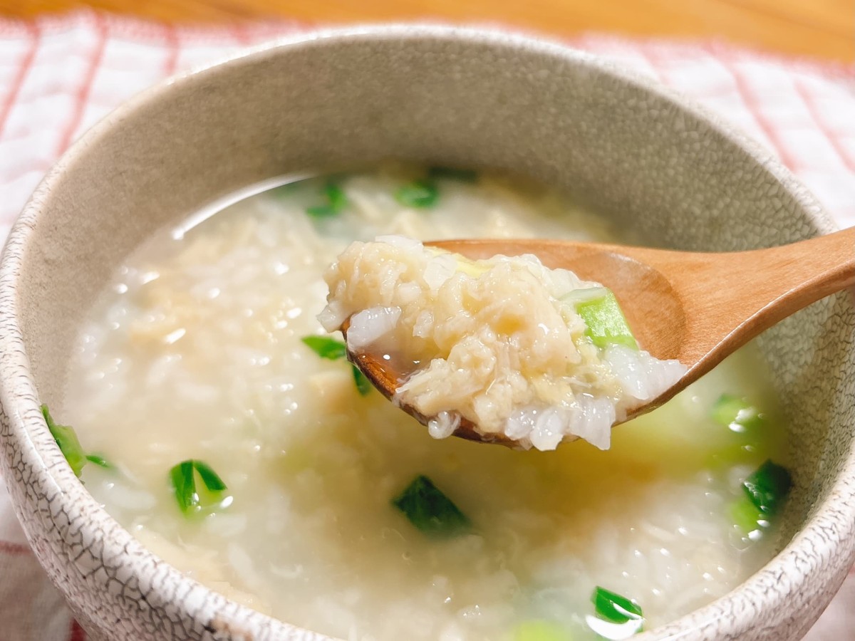 リセット飯３「ホタテ缶のおかゆ」のアップ。
